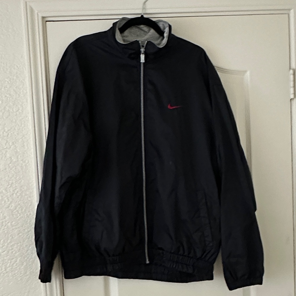 Nike Men's Black Windbreaker with Red Logo